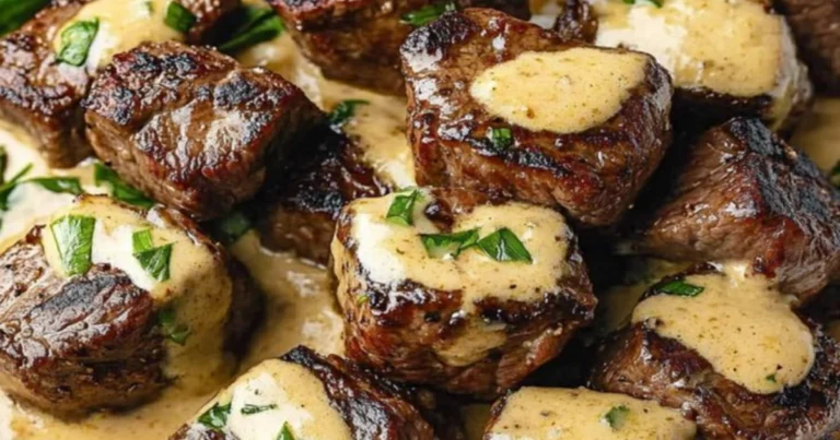 Bocconcini di Manzo al Burro e Aglio con Salsa Cremosa al Parmigiano