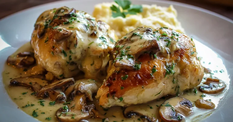 Pollo Ripieno di Funghi e Formaggio con Salsa Burro e Aglio