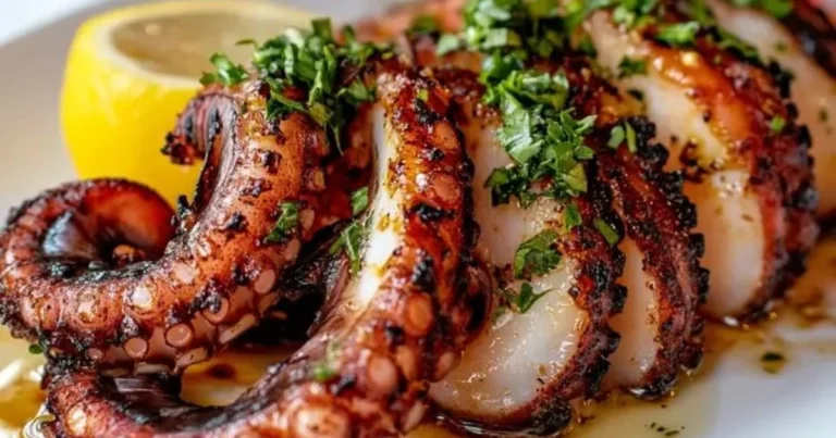 Polpo alla Griglia con  Pomodorini e  Basilico: Ricetta Mediterranea Semplice e Gustosa