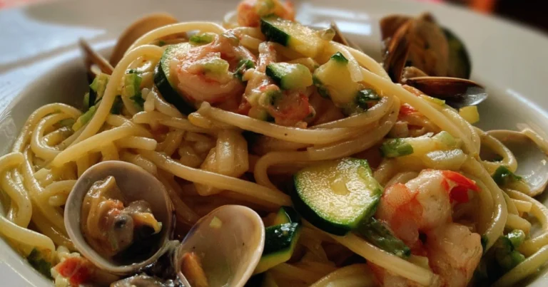 Spaghettoni con vongole, zucchine e gamberetti: sapori di mare in un piatto cremoso e veloce