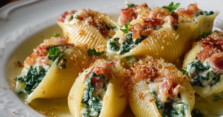 Conchiglioni ripieni con spinaci, ricotta, speck e besciamella