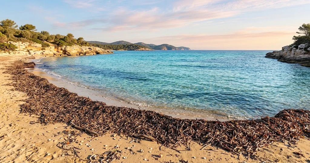 Posidonia oceanica prateria marina nel Mediterraneo con pesci tra le foglie]