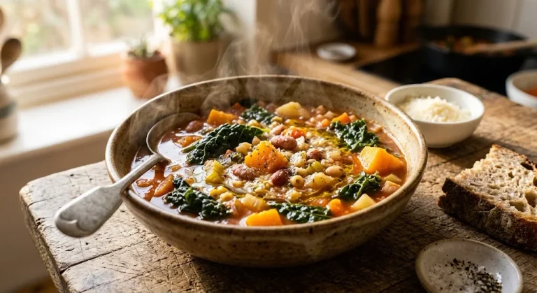 Minestrone di verdure d’autunno: la ricetta con cavolo nero, borlotti e zucca
