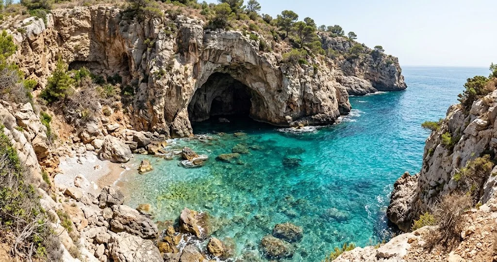 Foca monaca del Mediterraneo che nuota in acque costiere limpide vicino a una costa rocciosa mediterranea, fotografia naturalistica realistica]