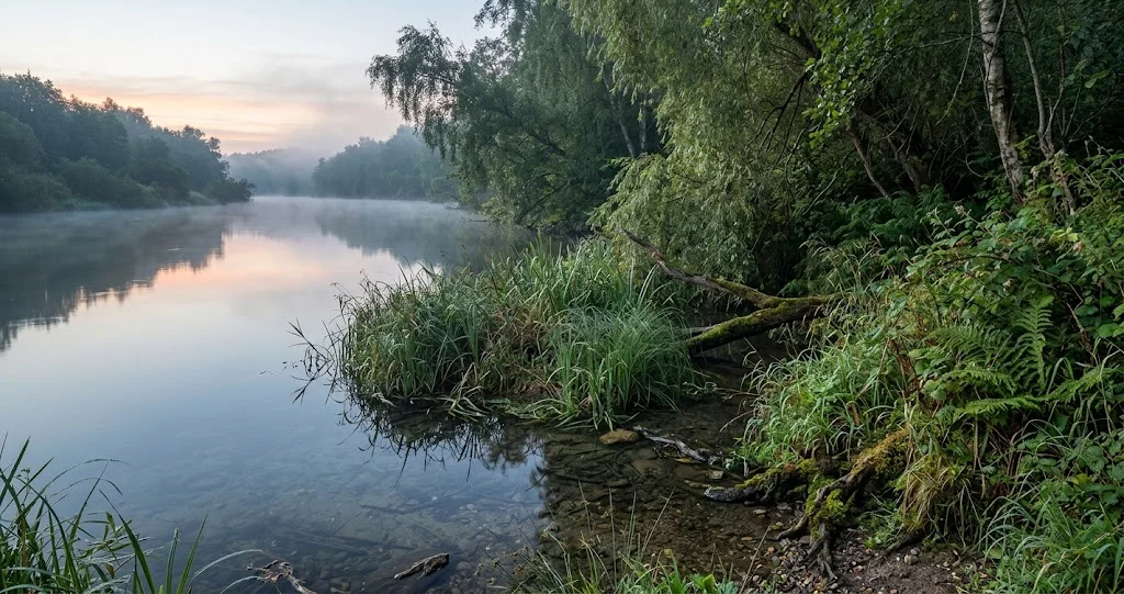  Lontra euroasiatica adulta sulla riva naturale di un fiume italiano, vegetazione ripariale fitta, acqua limpida e ambiente non antropizzato]